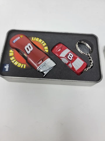 Dale Earnhardt Jr NASCAR #8 Gift Set Chrome Key Chain & Lighter Collectable Tin Cover