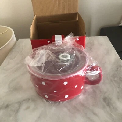 Temp-Tations  Polka Dot Soup Ceramic Mug With Lid 22oz - NEW - READ BELOW - Image 1 of 4