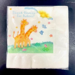 Vintage NOS Hallmark Giraffes Thank Heaven Baby Shower Luncheon Napkins 16 Count - Picture 1 of 9