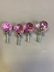 Set 4 Drawer/Cabinet Pull Pink Crystal Diamond Cut Round Knobs - Picture 1 of 4