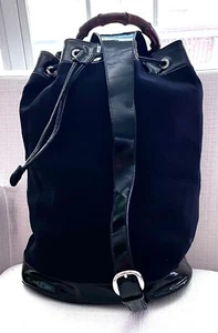 Vintage GUCCI Black Nylon & Patent Leather Bamboo Handled One Strap Backpack Bag - Picture 1 of 11