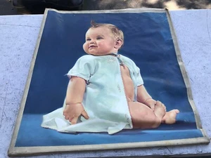 Vintage Large Oil Painting Baby Calendar Illustration Advertising Original Art - Picture 1 of 9