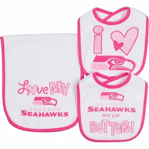 NFL Infant Girls Seattle Seahawks Dribbler Bibs & Burp Cloth Set, One Size - Picture 1 of 2