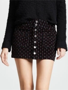 Free People Mini Skirt Button Front Corduroy Print Black Red Size 26 - Picture 1 of 7