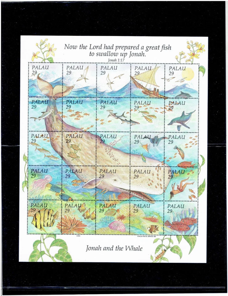 Palau 1993 Jonás y la ballena (hoja de 25) CV $14,50 Foto 1 de 1
