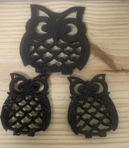 Lot 3 Vintage OWL Trivet Black Metal Kitchen - Picture 1 of 1