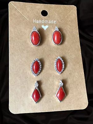 Orecchini in corallo rosso del mediterraneo incastonato su argento e zirconi - Immagine 1 di 2