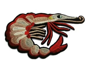 Large Red Shelled Sea Shrimp Embroidered Iron On Patch Applique 4.75 Inches - Picture 1 of 1