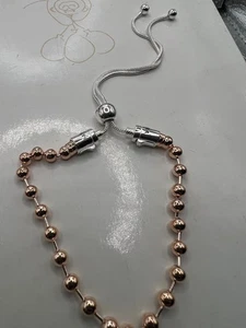 PANDORA ROSE GOLD AND SILVER STRING OF BEADS SLIDER BRACELET Size 16-19cm - Picture 1 of 2