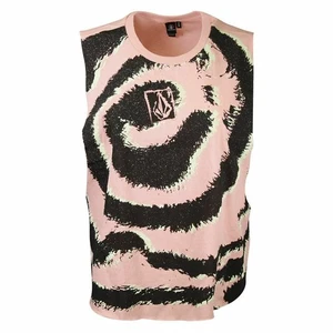 Volcom Women's Pink: Black Green Swirl Sleeveless Tank Top - Picture 1 of 6