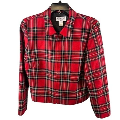 Pendleton Blazer Women's Size 12 Petite Red Plaid 100% Virgin Wool Zip Jacket - Image 1 of 4