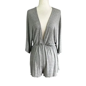Emory Park Gray Stretch Deep V-neck Romper Women's Size Small | 63-13-2 - Picture 1 of 5
