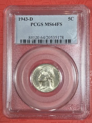 1943 -D Jefferson Nickel 5c PCGS MS64FS FS Full Steps - Image 1 of 4