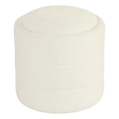 HomePop Round Transitional Fabric Upholstered Storage Ottoman in Cream - Image 1 of 4