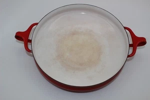 VINTAGE DANSK ROT KOBENSTIL EMAILLEGESCHIRR 10" PAELLA PFANNE - Bild 1 von 6