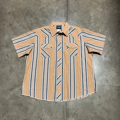 Vintage Wrangler Pearl Snap Shirt XXL Orange Cowboy  Western Brushpopper Striped - Image 1 of 4