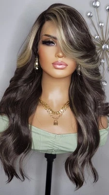 Nuevo Marrón Rubio Destacados Estilo Ondulado Encaje Frontal Peluca Mujeres Moda Pelucas Foto 1 de 4