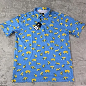 Polo Waggle Golf You're Golden para hombre nuevo con etiquetas talla XL azul/amarillo - Imagen 1 de 12