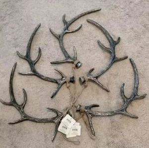 Deer Antler 6 Point Resin Cast Silver Tone Metallic Country Winter Décor NEW! - Picture 1 of 4