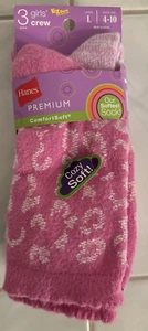 NEW Hanes Girls'  3 PK Crew Premium ComfortSoft EZ Sort Sock Size L 4-10 Pink - Picture 1 of 3