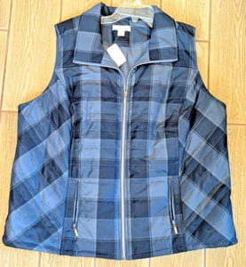 CJ Banks Womens 2X Vest Blue Plaid Quilted Lightweight Pockets New with Tags - Picture 1 of 3