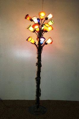 French Reproduction  Art Deco Wrought Iron Floor Lamp & Blown Glass Shades #1 - Image 1 of 4