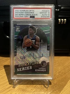 2021-22 Optic Green Wave Signature Series Anthony Edwards PSA 10/10 Auto POP 1 - Picture 1 of 2