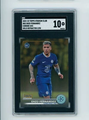 2022-23 Enzo Fernandez Topps Stadium Club Chrome Gold Rookie Card 2/50 SGC 10 - Image 1 of 3
