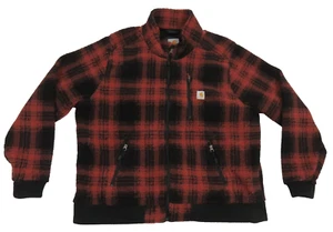 Carhartt Sherpa Fleece Insulated Plaid Black Rust Womens Full Zip Coat Jacket - Picture 1 of 8