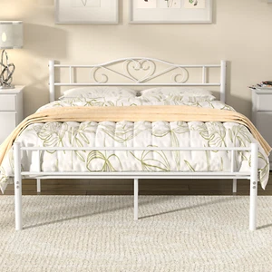 Twin Full Queen Size Metal Bed Frame Heavy Duty Steel Platform with Headboard - Picture 1 of 26