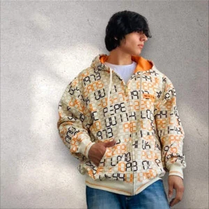 Herren Pepe Jeans elfenbein orange braun khaki digital durchgehender Reißverschluss Hoodie neu mit Etikett - Bild 1 von 6