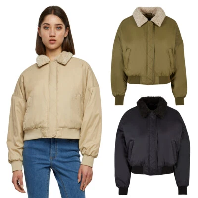 Urban Classics Ladies Pilot Bomber Jacket Damen Bomberjacke kurz Oversize Sherpa - Bild 1 von 4