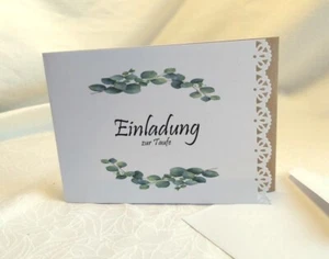 5x Einladung zur Taufe weiße Doppelkarten mit Eukalyptus-Motiv + Umschlag - Bild 1 von 8