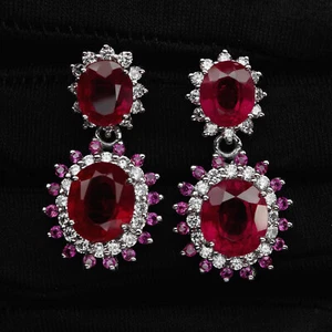 Stupendous Blood Red Ruby 16.70Ct 925 Sterling Silver Handmade Pave Earrings - Picture 1 of 5