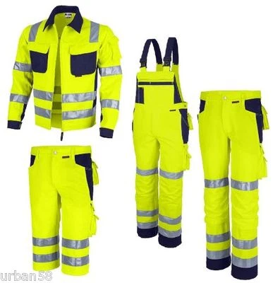 QUALITEX PRO MG 245 Warnschutzkleidung Latzhose Bundhose Arbeitsjacke Shorts gelb/marine EN 20471