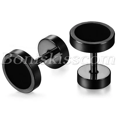 Pendientes con mancuerna redonda punk de acero inoxidable unisex de 8 mm 2 piezas Foto 1 de 2