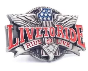 Boucle de ceinture motard rouge Live to Ride métal BU154 - Photo 1 sur 1