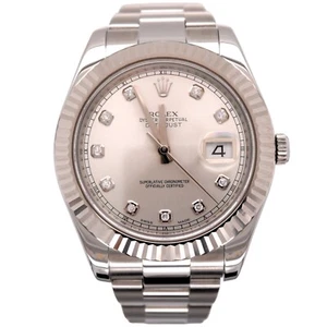 Rolex Mens Datejust 41mm White Gold & Steel Watch Silver Diamond 116334 - Picture 1 of 11