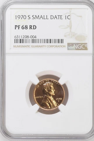 1970 s Small Date Lincoln Penny 1c NGC PF68 RD Cover