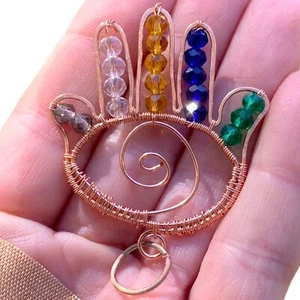 New Copper Wire Hand Of Fatima Pendant Hamsa Necklace Crystal Protection Jewelry - Picture 1 of 9