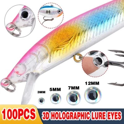 100PCS Fish Eyes 3D Holographic Lure Eyes Fly Tying Jigs Crafts Dolls AU Stock - image 1 of 4