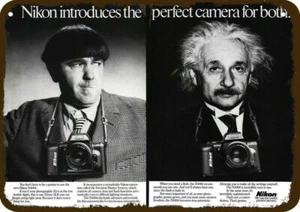 1988 NIKON & 3 Stooges Moe & Einstein Vintage-Look DECORATIVE REPLICA METAL SIGN - Picture 1 of 1