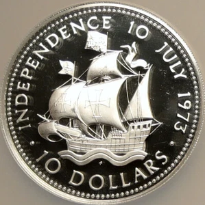 1973 The BAHAMAS Ship Santa Maria VINTAGE OLD Proof Silver $10 Coin NGC i103891 - Picture 1 of 5