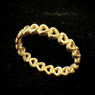PANDORA Band Of Hearts 14k Yellow Gold Ring Band Size 6.75 - Image 1 of 4