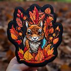 Squirrel Patch Embroidered Iron-on Applique for Clothing Wild Animal Fall Leaves