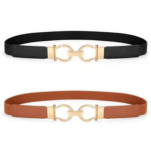 2 Pack Skinny Elastic Belts for Women Thin Stretchy Waist Belt for Dresses wi... - Picture 1 of 7