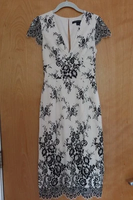 $248 French Connection Розали кружева чай платье цветочная вышивка черный кремовый размер 0 - Изображение 1 из 4