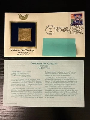Estampillas postales de Estados Unidos C.T.C Modelo T Ford oro 22k y primer día de emisión Foto 1 de 4