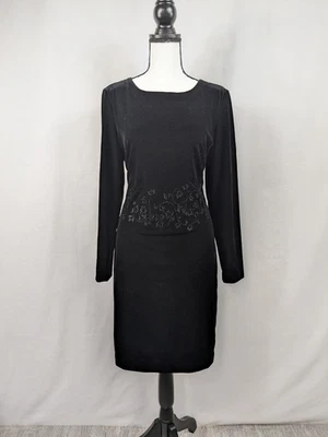 Talbots Vtg Black Velvet Dress Long Sleeve Whimsigoth Floral Embroidered A071 - Image 1 of 4