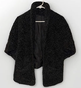 Vintage 40-50er Tuch feine Pelze schwarz lockig Perser Lamm Halstuch elegant mit Taschen - Bild 1 von 15